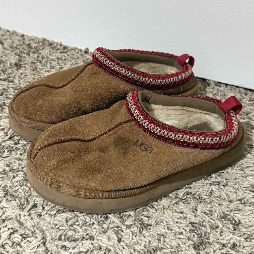 UGG Kids Tasman Chestnut Suede Slippers 1143776K Brown Size 3Y